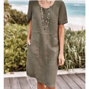J Jill  Green Dress with Pockets in linen size medium petite